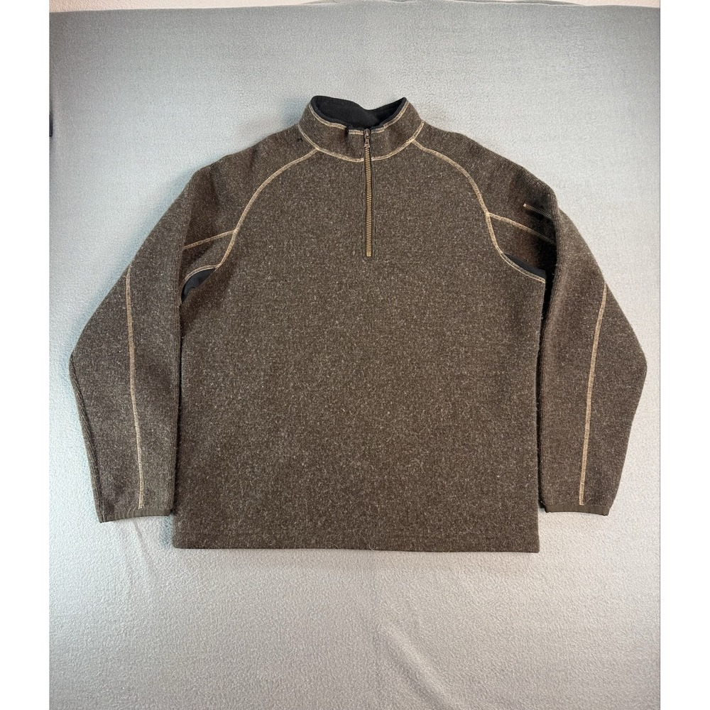 Kuhl Sweater Mens L Brown Thermokore 1/4 Zip Mock Neck Thermal Knit Pullover
